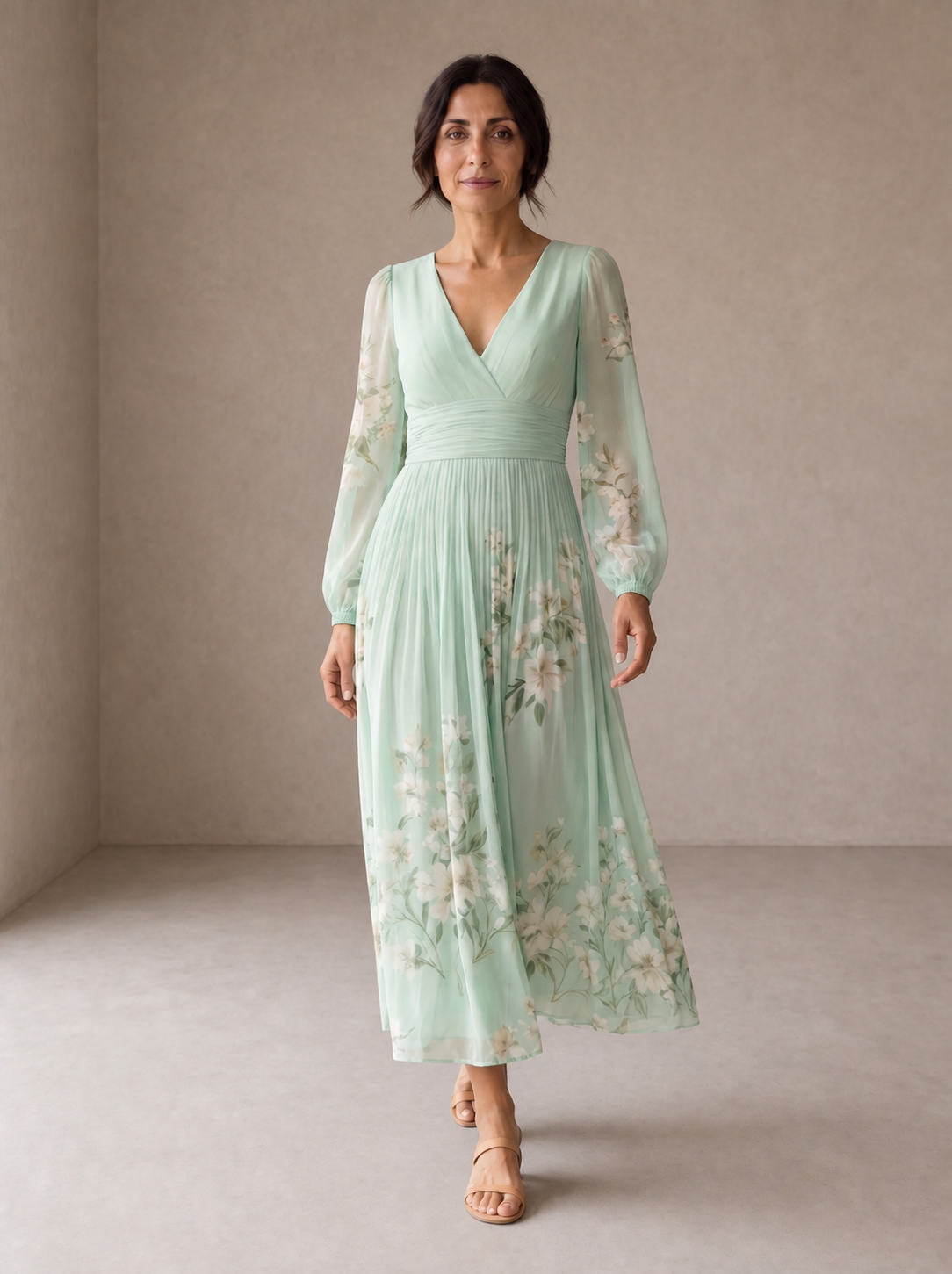 Cisella | Abito midi verde chiaro floreale