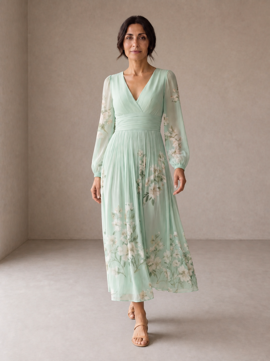 Cisella | Abito midi verde chiaro floreale