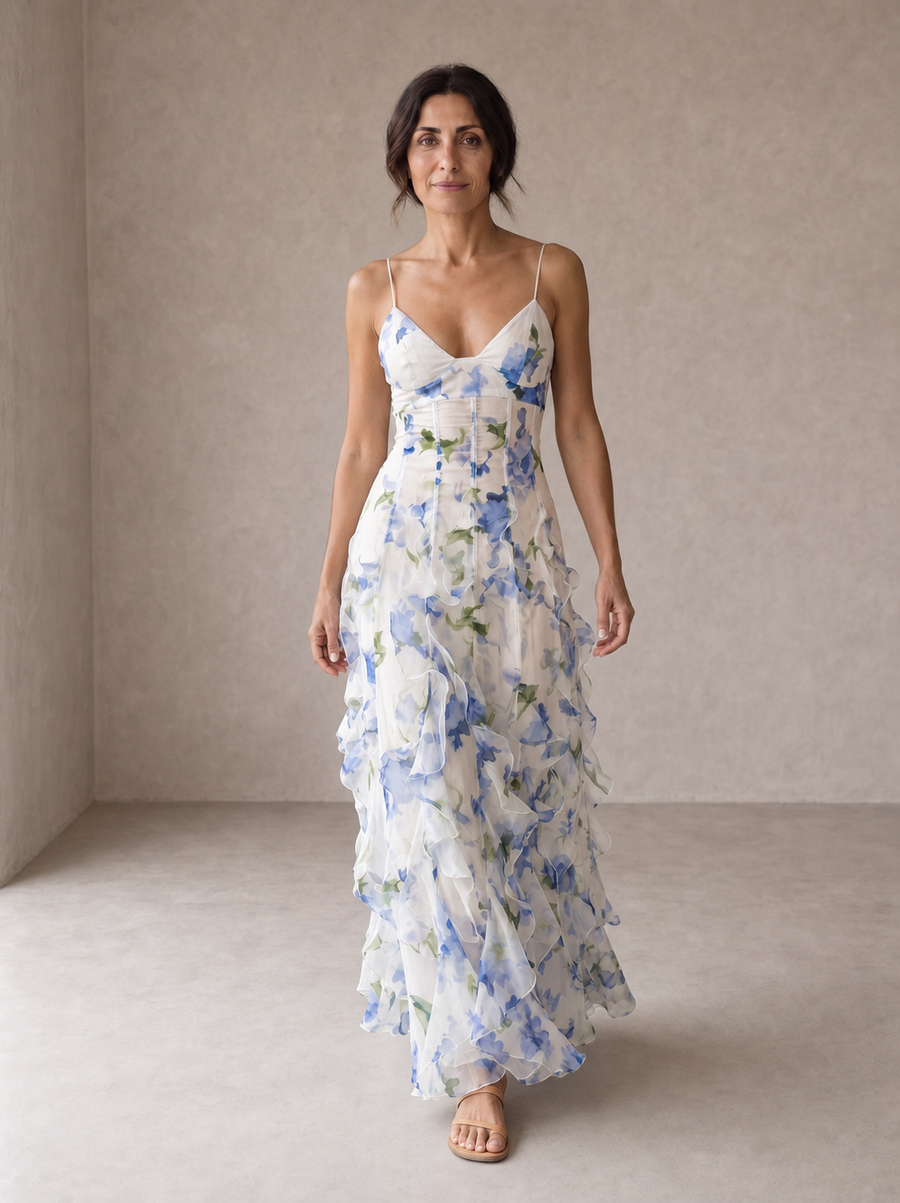 Uri | Abito Midi Floreale con Rouches