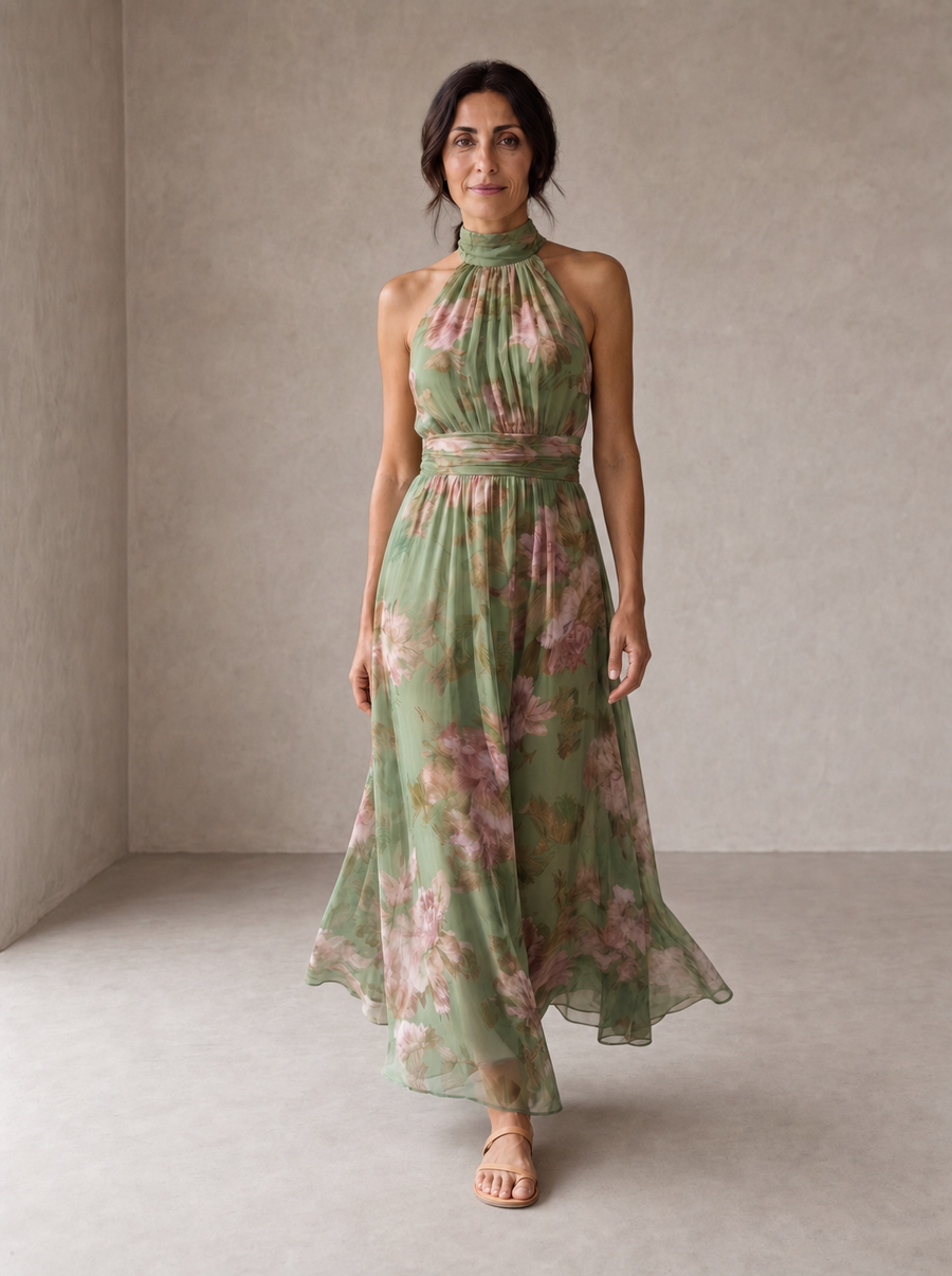Livia | Abito Maxi Halter Floreale Elegante
