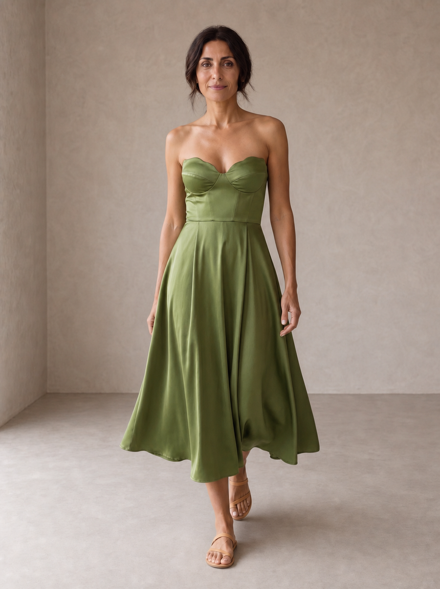 Liora | Abito Midi Elegante Senza Spalline