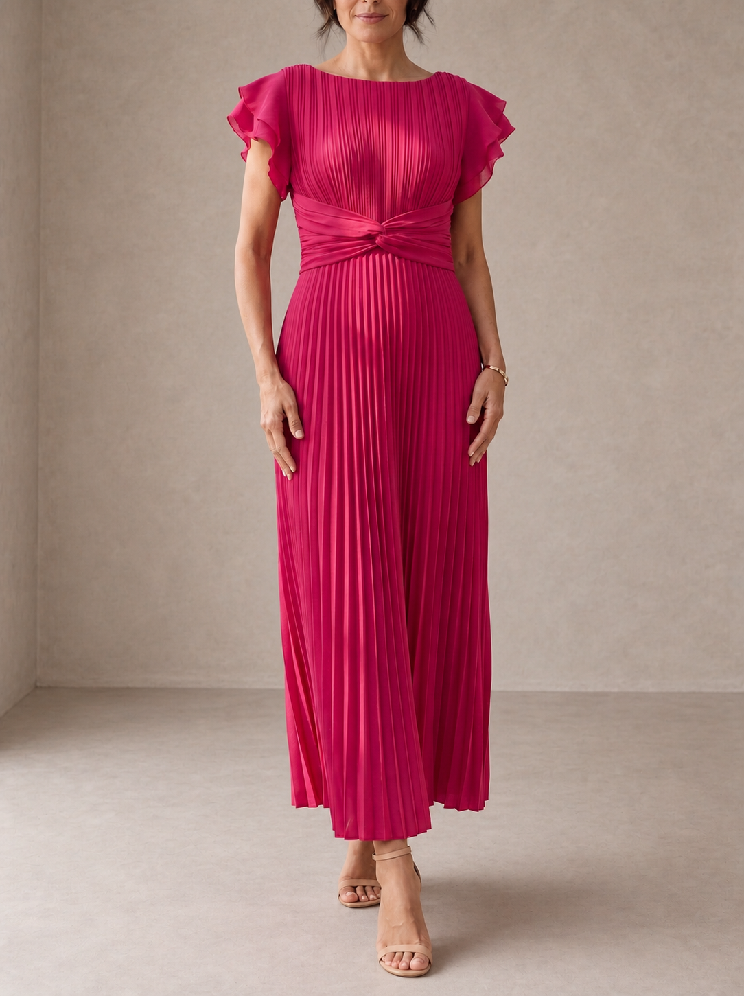 Seraphina | Elegante Maxi Abito Plissettato con Vita Annodata
