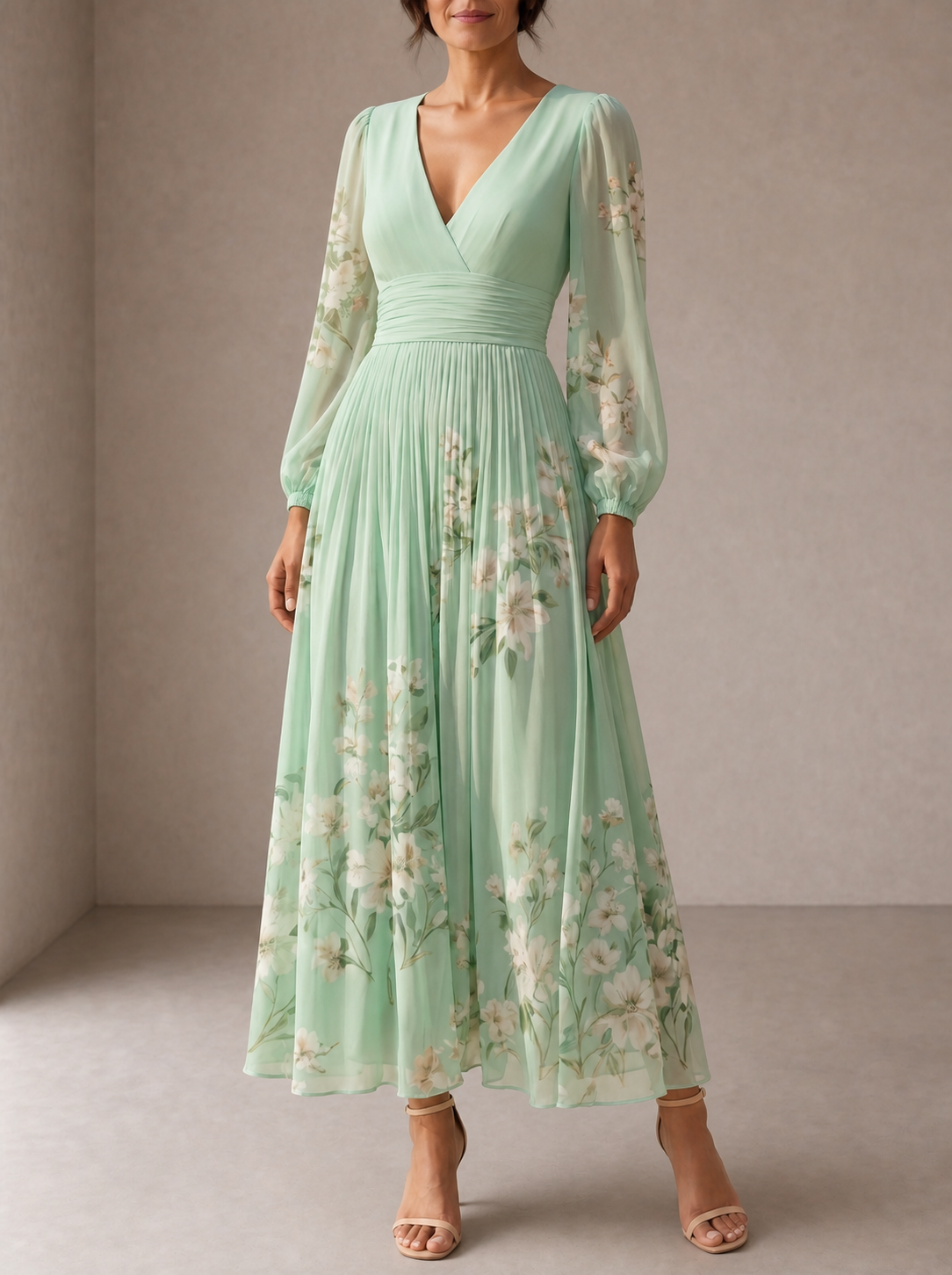 Cisella | Abito midi verde chiaro floreale