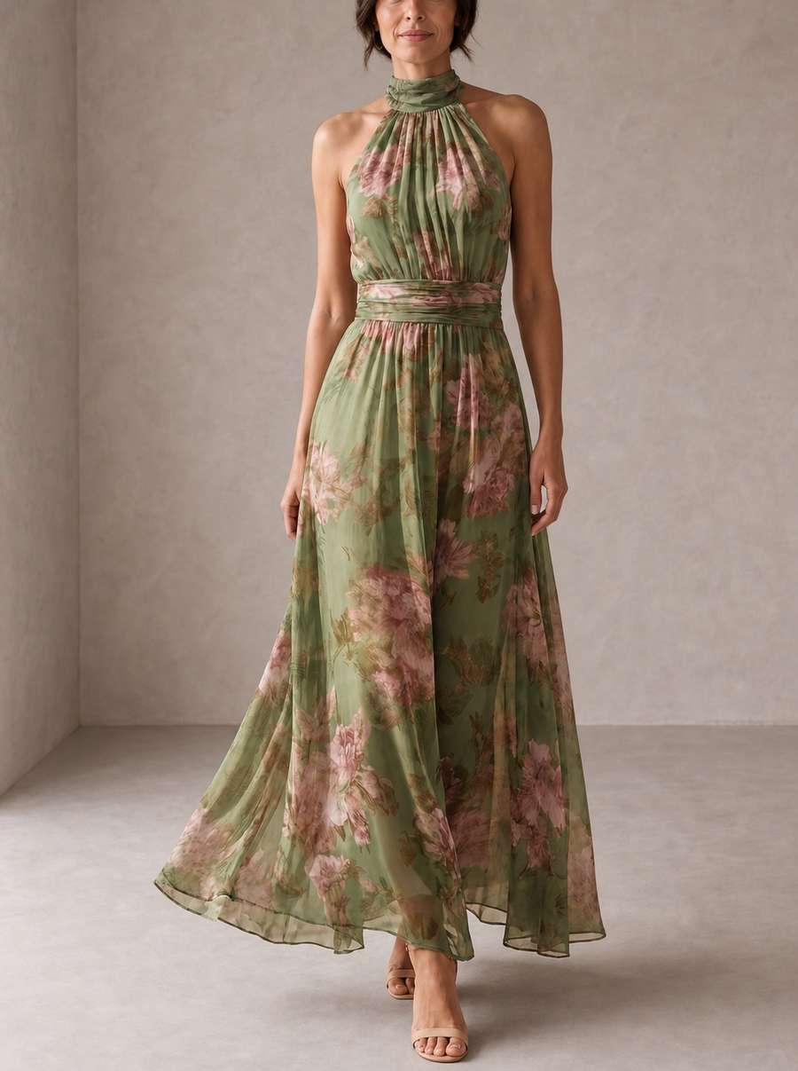 Livia | Abito Maxi Halter Floreale Elegante