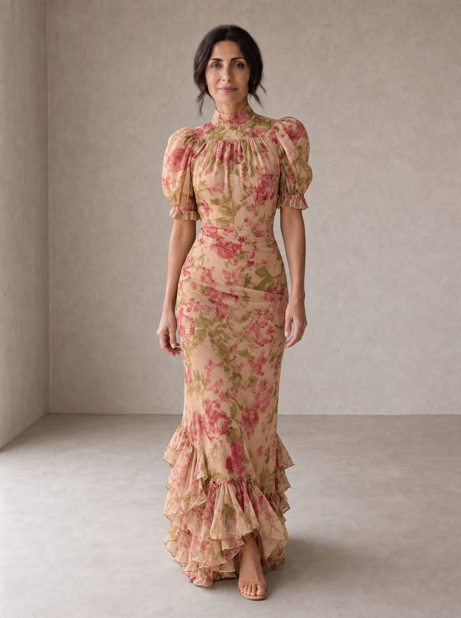 Rosario | Abito Lungo Floreale in Chiffon