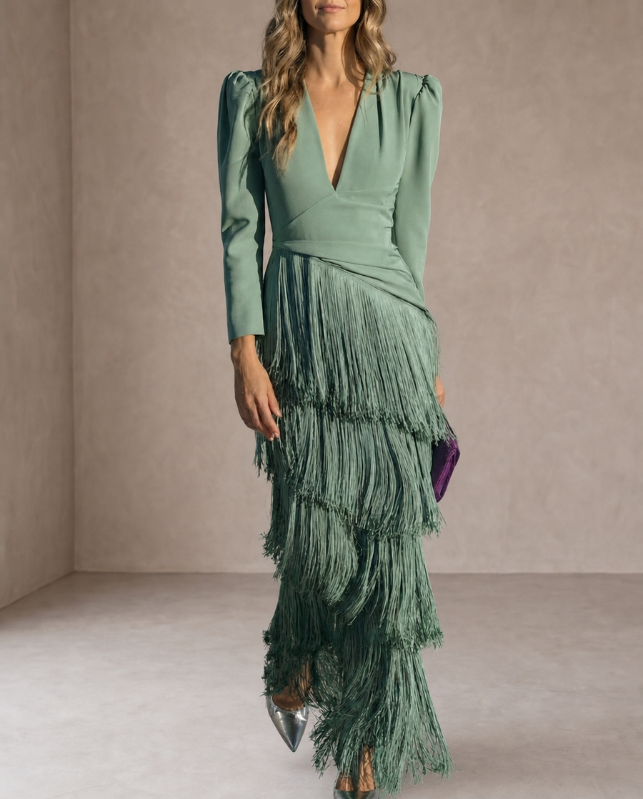 Chiara | Abito Elegante con Maniche a Frange
