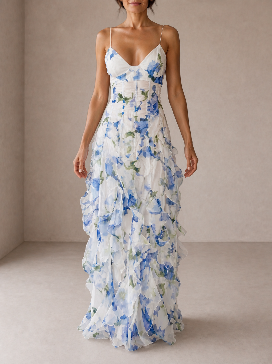 Uri | Abito Midi Floreale con Rouches