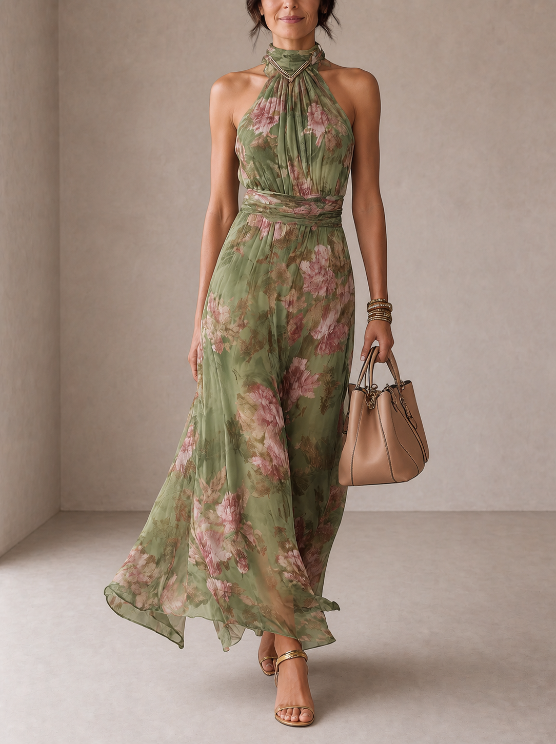 Livia | Abito Maxi Halter Floreale Elegante