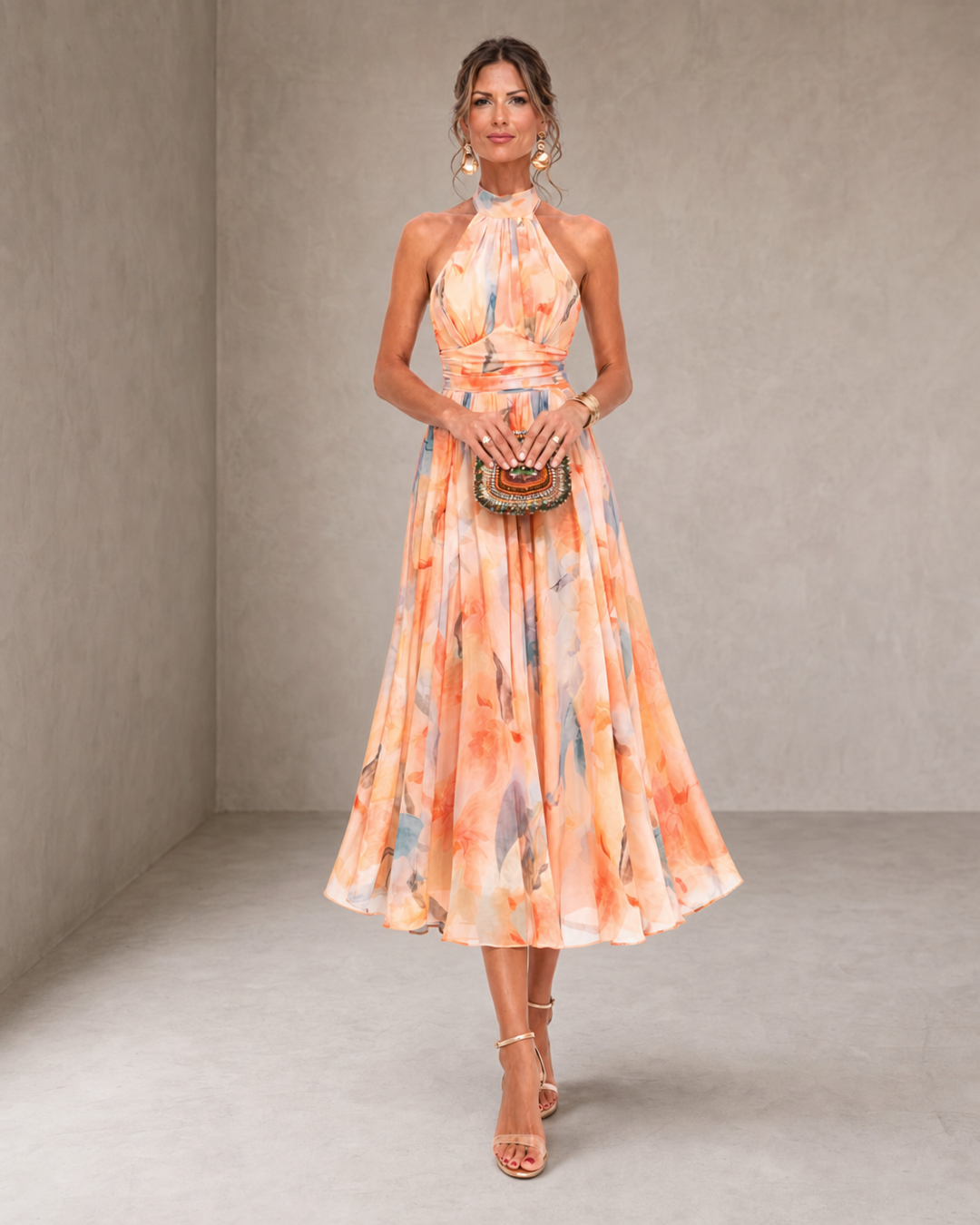 Aurora | Abito con Collo Halter e Stampa Acquerello