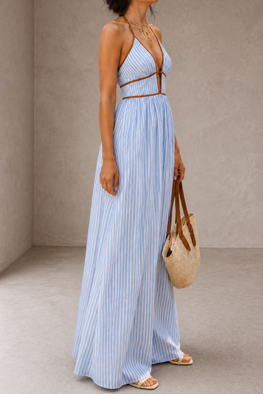 Laurina | Abito Lungo a Righe con Scollo cut-out