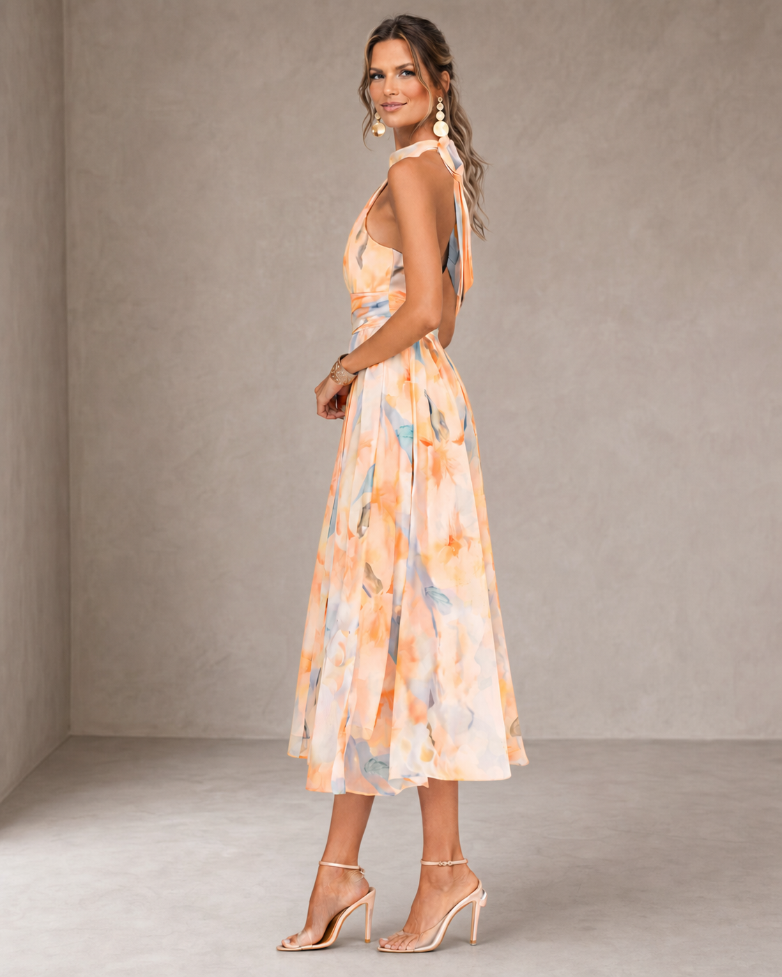 Aurora | Abito con Collo Halter e Stampa Acquerello