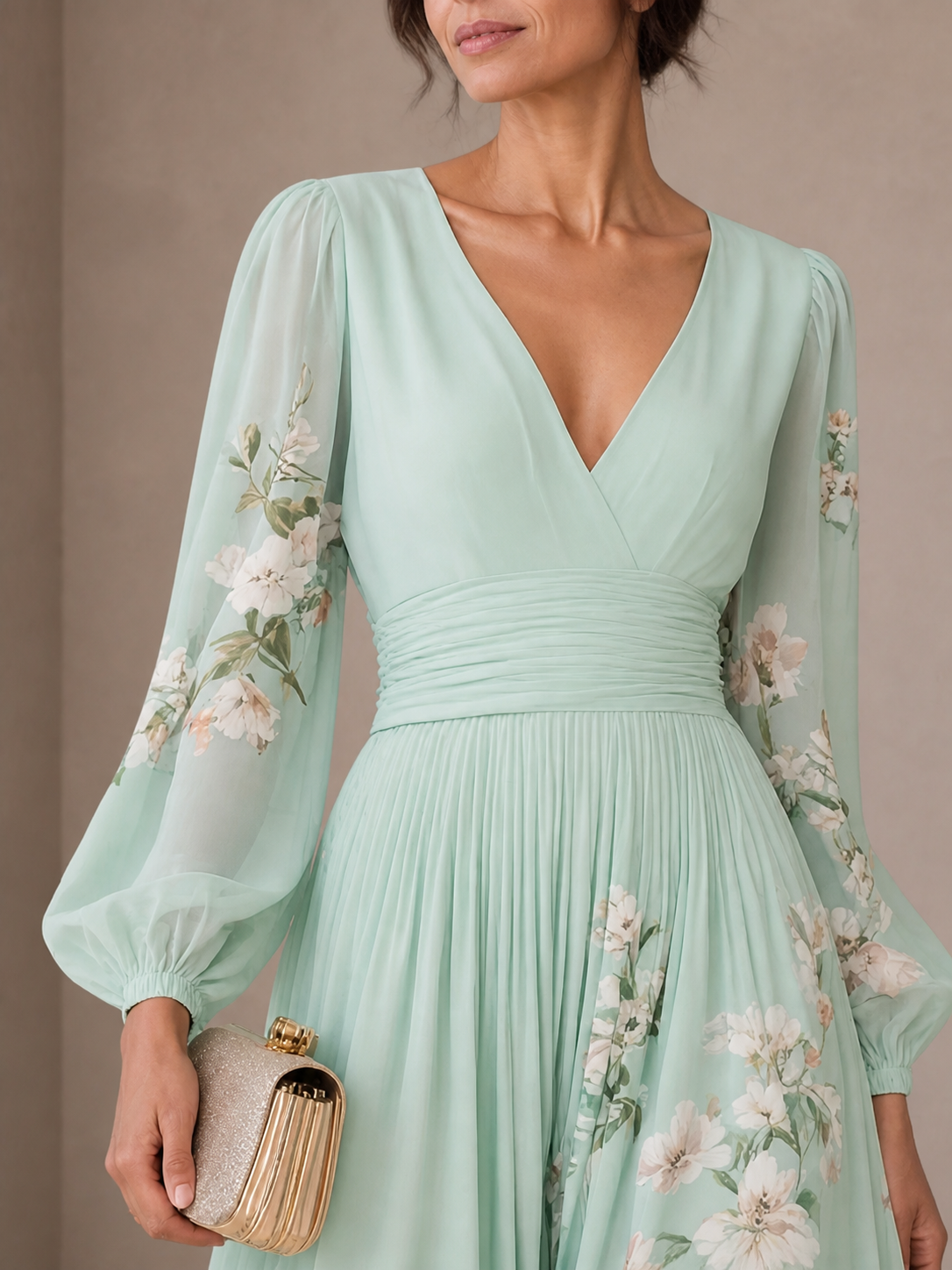 Cisella | Abito midi verde chiaro floreale