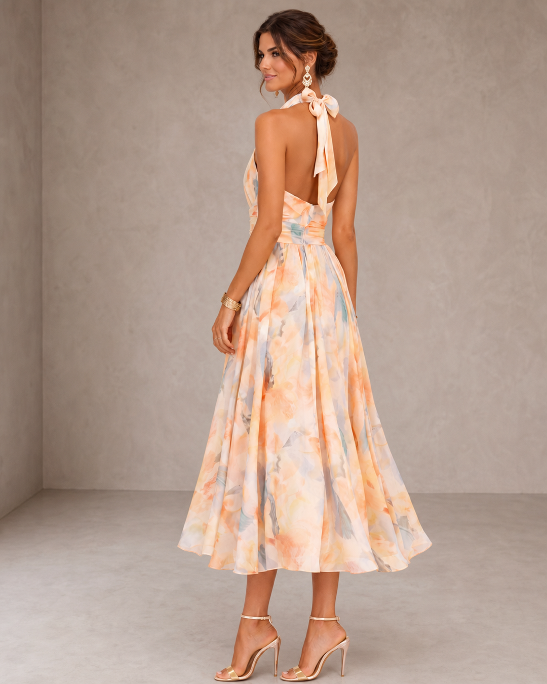 Aurora | Abito con Collo Halter e Stampa Acquerello