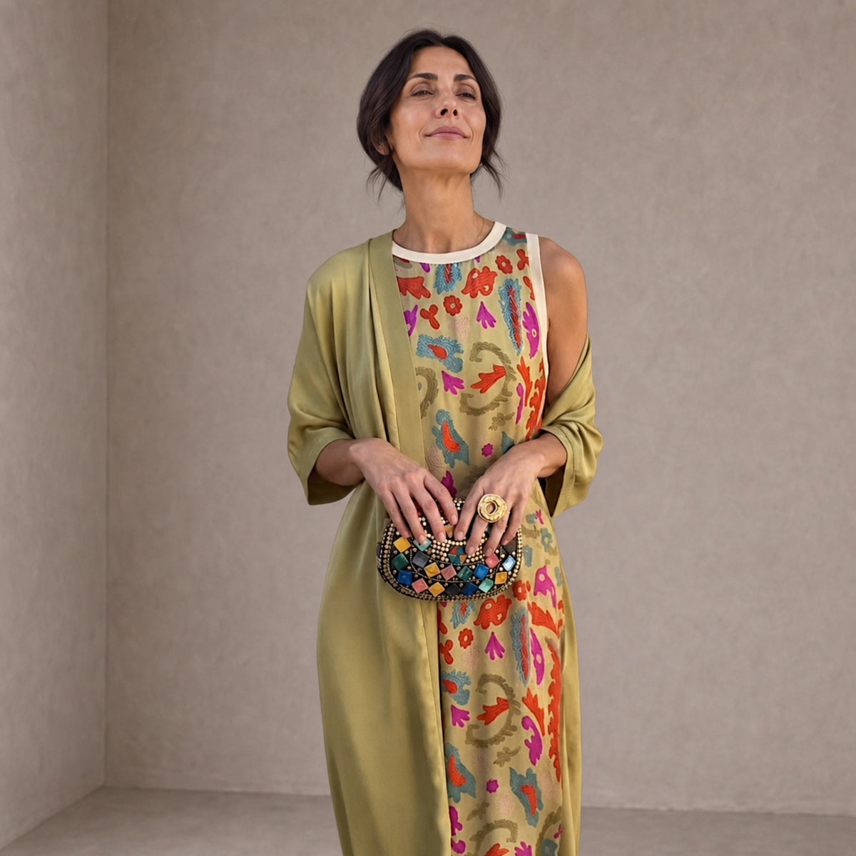 Elveria | Abito maxi con cardigan