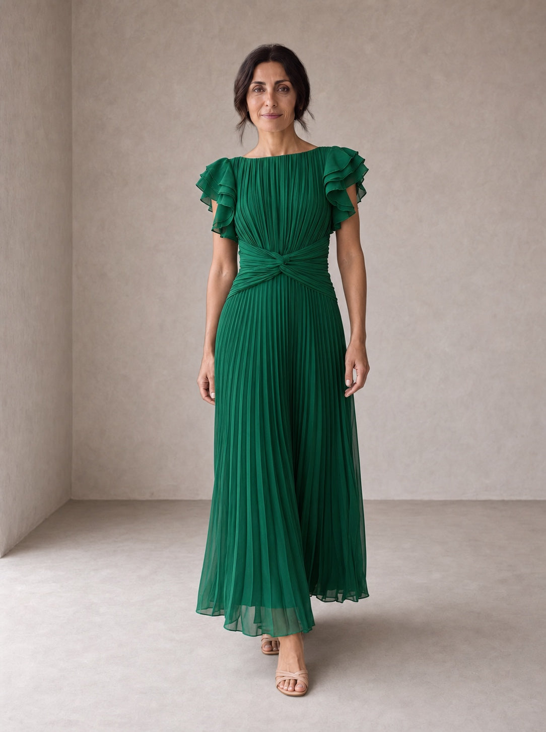 Seraphina | Elegante Maxi Abito Plissettato con Vita Annodata