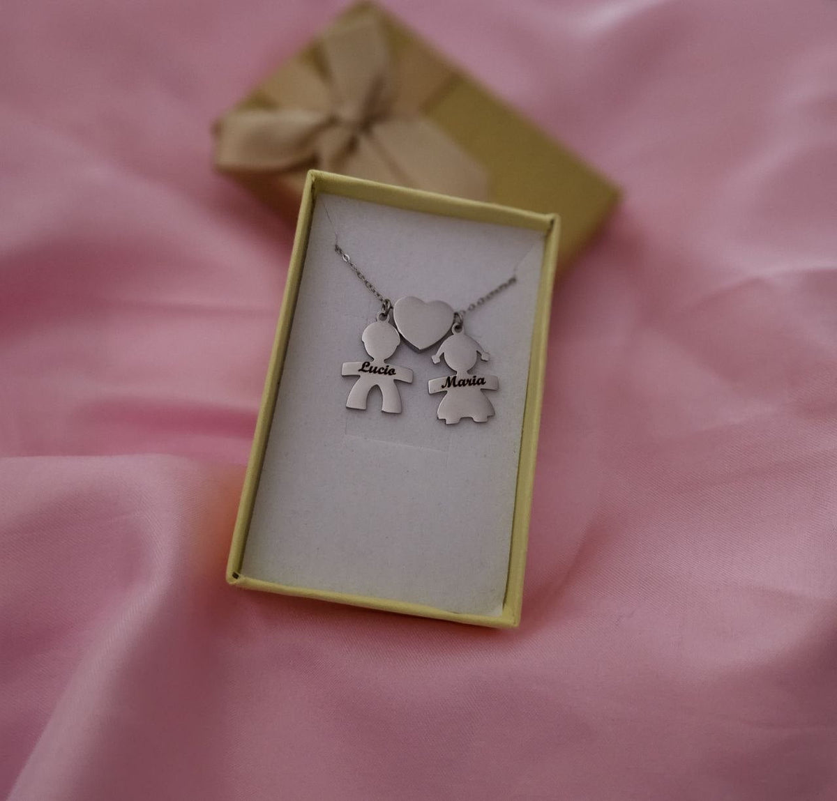 Nina | Collana con Due Bimbi e Cuore Silver