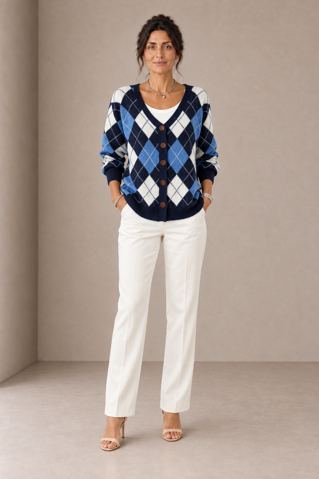Solidea | Cardigan Blu a Rombi Azzurri