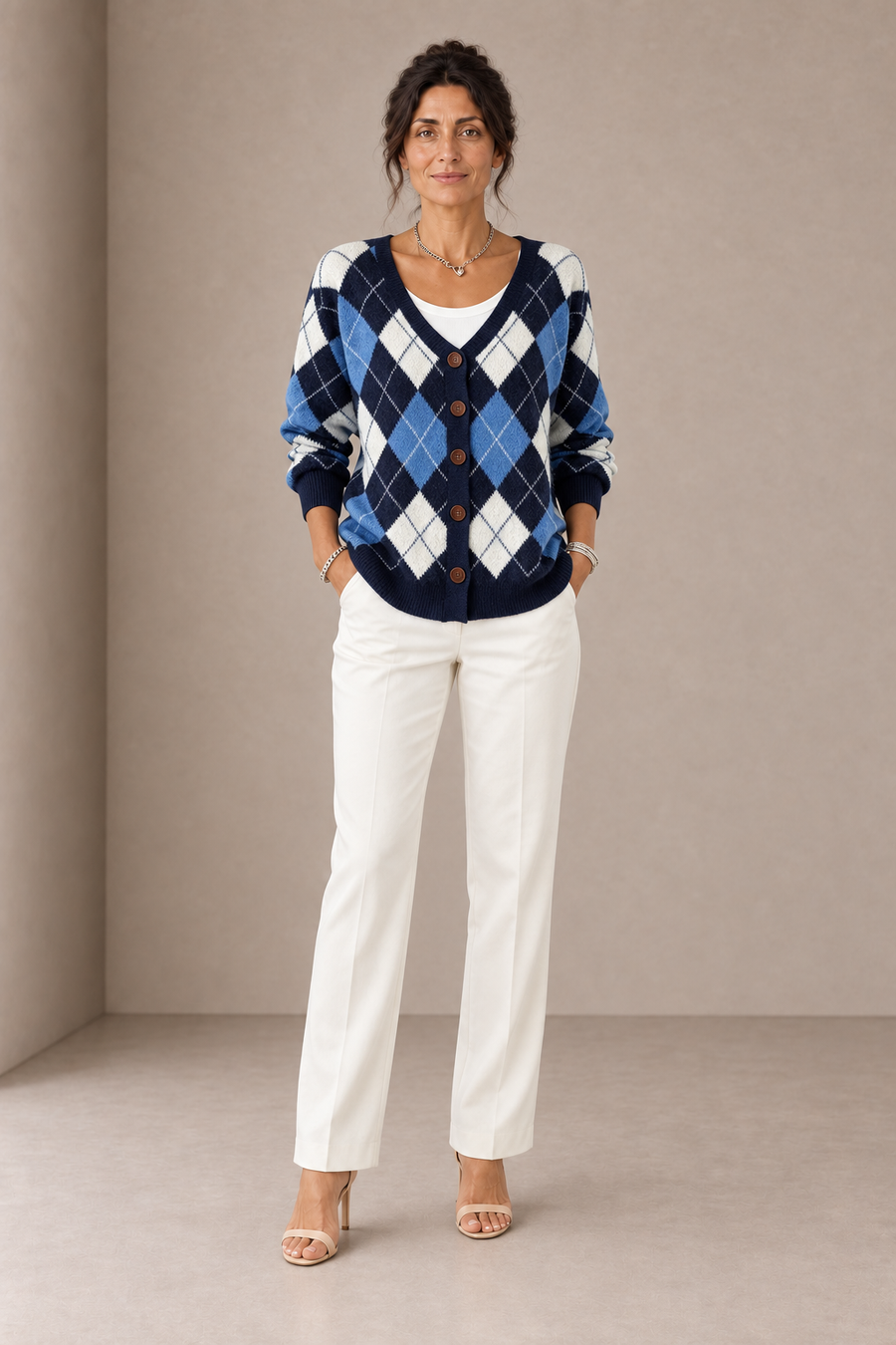 Solidea | Cardigan Blu a Rombi Azzurri